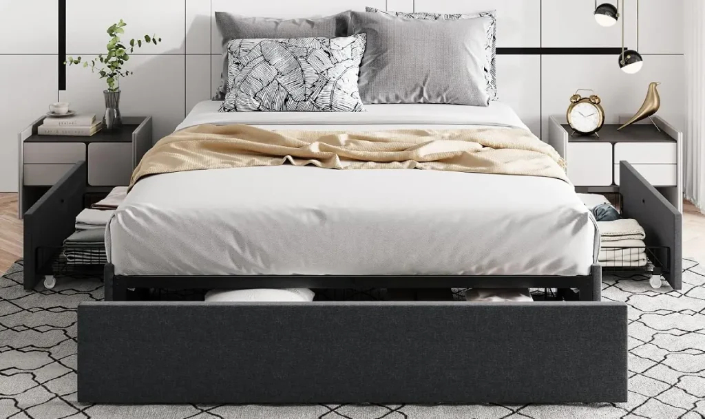 Platform Bed Frame With Built-In Drawers